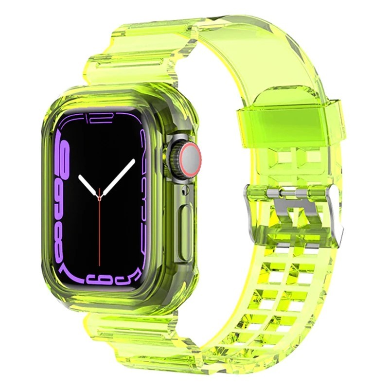 Curea transparentă + husă pentru Apple Watch 8 7 6 SE 5 3 2 Curea din silicon moale, transparent, pentru curea iwatch 40mm 44mm 