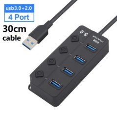 Hub USB 3.0 Multiprise Splitter USB de mare viteză 7 porturi 5 Gbps Hub Adaptor de alimentare cu comutator Cablu lung cu hub de 