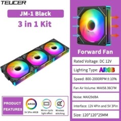TEUCER JM-1 PC Ventilator carcasă de răcire ARGB Ciclu de oglindă Efect de lumină Cusătură fără fir PWM Răcire cu apă Ventilator