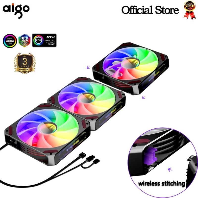 Aigo L12 Ventilator carcasa computerului Fără conexiune prin cablu Ventoinha PC 120mm Kit ventilator RGB Cooler 4pin PWM Ventila