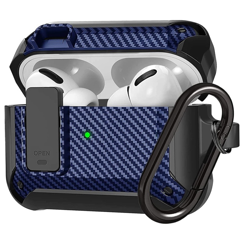 Pentru Airpods Pro 2 Generația a 2-a 1-a husă Secure Lock Clip Fibră de carbon Husă rigidă pentru carcasă cu breloc pentru AirPo