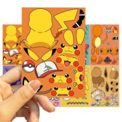32 de foi autocolant puzzle DIY pentru copii Pokemon Face amuzant Anime Pikachu Asamblare autocolante Jucării pentru copii Băieț