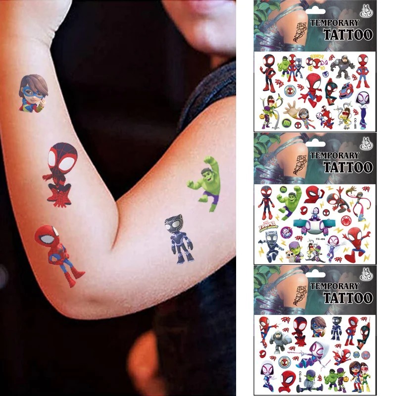 Aleatoriu 2 bucăți autocolante cu tatuaj Disney Marvel Spiderman Anime Omul Păianjen Autocolant cu tatuaj din desene animate Cad