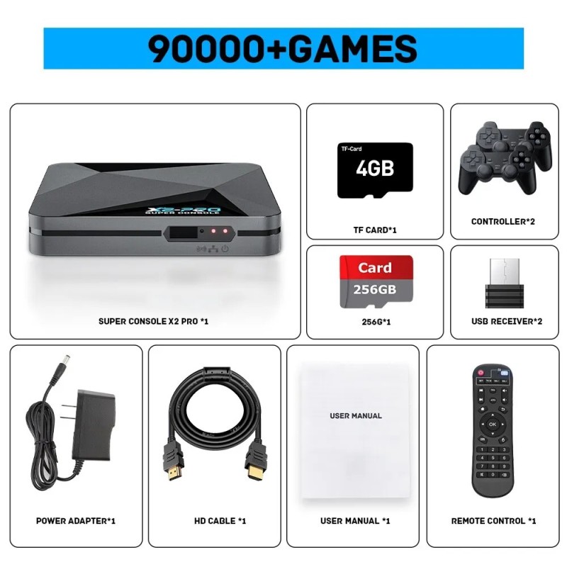 Consola de jocuri video retro KINHANK Super Console X2 Pro cu 90000 de jocuri video pentru PS1/DC/MAME/SS cu Gamepad Cutie de jo