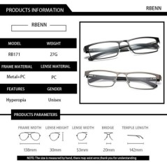 RBENN Ochelari de lectură cu rame metalice pentru bărbați
