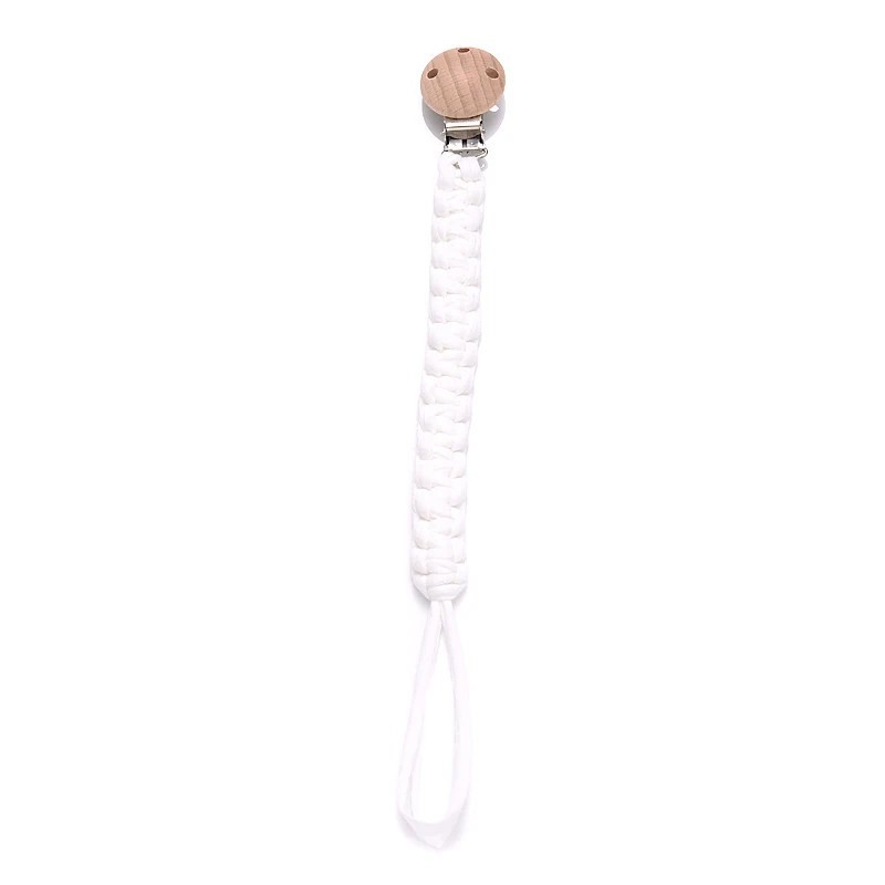Lant de suzeta pentru bebelusi din stofa de bumbac crochetata simpla, inima de luna, agrafa din lemn de fag, pentru jucarie de d