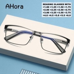 Ahora Men Square Metal Frame Mare Lectură Prezbiopie Ochelari Cititor +1.25 1.5 1.75 2.0 2.25 2.5 2.75 3.0 3.5 4 4.5 5.0 5.5 6.0