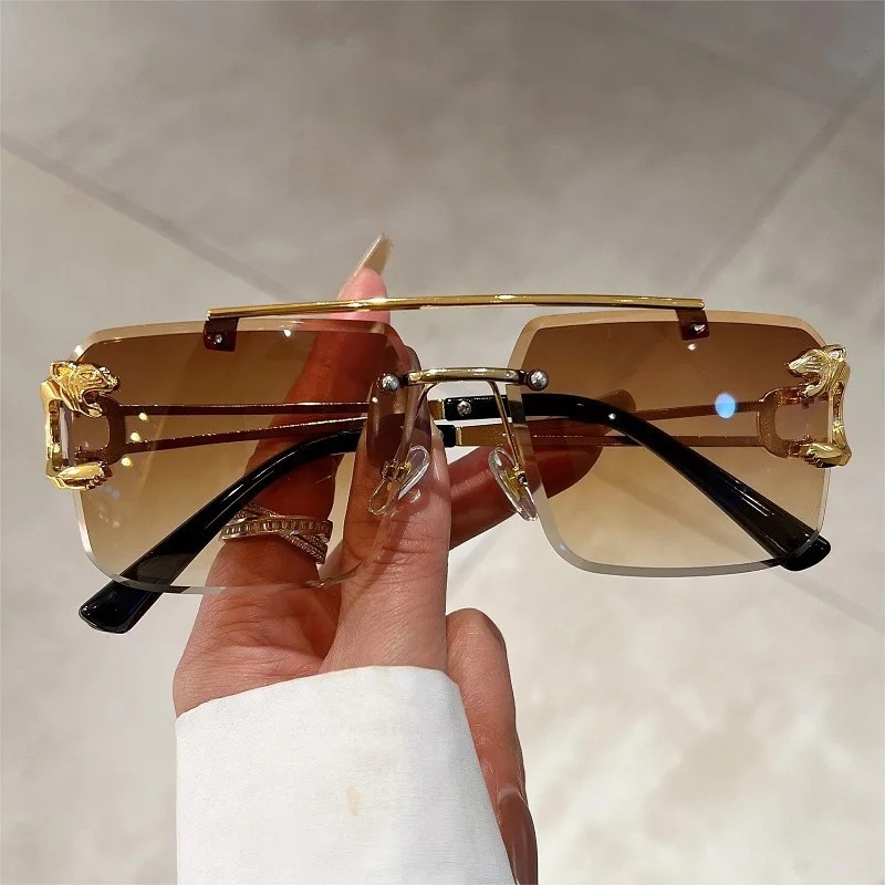 KAMMPT Ochelari de soare vintage fără montură, bărbați, femei, modă, cu nuanțe pătrate supradimensionate, Ochelari de soare noi,