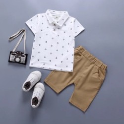 Set de 2 bucăți pentru bebeluși, la modă de vară pentru copii, cu imprimare aleatorie, model de ancoră, set de pantaloni scurți 
