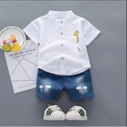 Noua reducere de vară pentru copii mici, băieți, cămașă cu desene animate, pantaloni scurți din denim, pantaloni, ținute, haine 