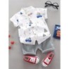 Set de pantaloni scurți cu mâneci scurte pentru sugari și copii mici de vară cu imprimeu complet pentru cămașă cu guler în picio