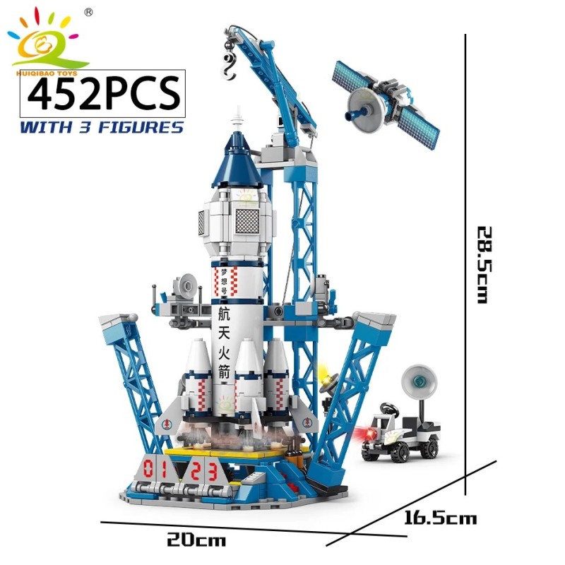 HUIQIBAO Blocuri de construcție cu rachete cu echipaj de aviație spațială cu figurină de astronaut Cărămizi model aerospațial de