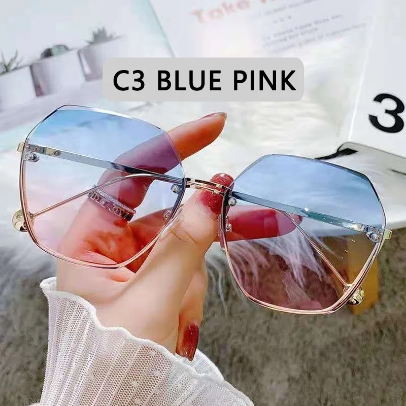 Ochelari de soare rotunzi, designer de marcă, ochelari de soare de modă cu gradient, ochelari de soare pentru femei, fără montur