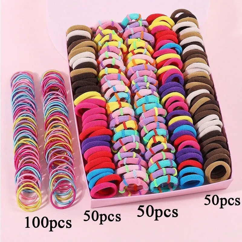 Set de benzi de păr colorate pentru fete, 250/300 de bucăți, bandă elastică de cauciuc din nailon, suport pentru coadă de cal pe