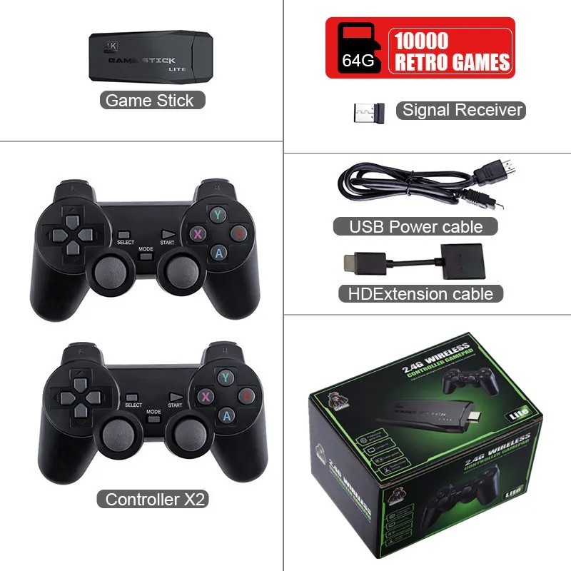Consola de jocuri video 2.4G Controller dublu fără fir Game Stick 4K 10000 de jocuri 64 32GB Jocuri retro pentru PS1/GBA Boy Cad